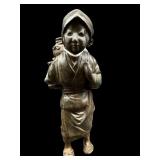 SMALL ANTIQUE BRONZE MATCH HOLDER FIGURE