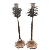 PR OF CAST IRON PINECONE CANDLESTICKS