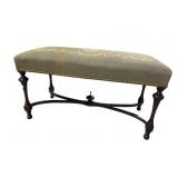 NEEDLEPOINT MAHOGANY WILLIAM AND MARY STYLE STOOL