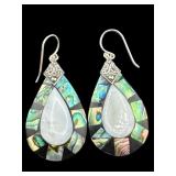 DESIGNER SIGNED 18k & 925 MOP ABALONE EARRINGS