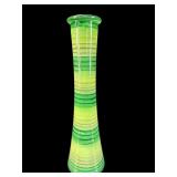 TALL SPANISH LIME GREEN ART GLASS STRIPED VASE