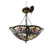 TIFFANY STYLE LEADED GLASS HANGING CHANDELIER