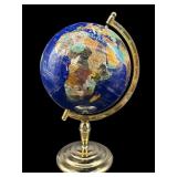 HUGE GEMSTONE AND BRASS WORLD GLOBE