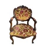 HEAVY CARVED FRENCH OPEN ARM CHAIR