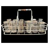 ANTIQUE GALVANIZED MILK CARRIER WITH BOTTLES