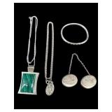 4 PC LOT OF STERLING MARCASITE PENDANT, SWEATER