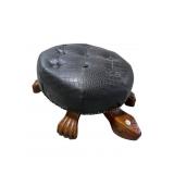 LEATHER BUTTON TUFTED TURTLE STOOL