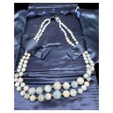 BLUE GLASS BEADED NECKLACE WITH CASE