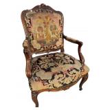 19TH CENTURY FRENCH NEEDLEPOINT OPEN ARM CHAIR