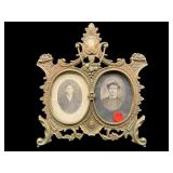 1940S BRASS INTRICATE DOUBLE PICTURE FRAME