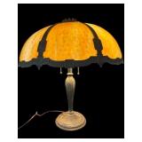 LARGE SLAG GLASS ANTIQUE TABLE LAMP