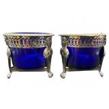 2 COBALT ART NOUVEAU SILVERPLATE FOOTED SALT