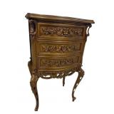 HEAVY CARVED ITALIAN 3 DRAWER CHEST ON LEGS,