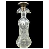 ANTIQUE OIL & VINEGAR ETCHED BOTTLE WITH STERLING