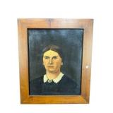 ANTIQUE OIL ON CANVAS PORTRAIT OF WOMAN