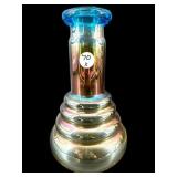 8 IN HAND BLOWN ART GLASS IRIDESCENT VASE
