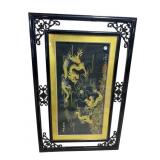 DRAGON ORIENTAL SILK IN ORNATE FRAME