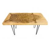 CARVED OWL METAL LEG MODERN TABLE