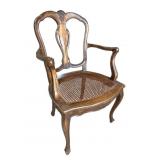 ITALIAN OPEN ARM CANE BOTTOM CHAIR