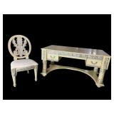 PAINT DECORATED CONTEMPORARY CARVED DESK AND CHAIR