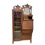 OAK SIDE BY SIDE SECRETARY BOOKCASE