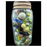 JAR OF ANTIQUE SWIRL & SPECKLED MARBLES