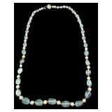14K GOLD CLASP AQUAMARINE & PEARL NECKLACE