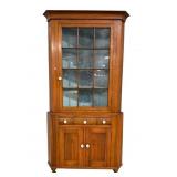 19TH CENT. POPLAR 2 PC CORNER CUPBOARD
