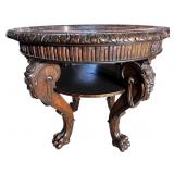 19TH CENTURY OAK MARBLE TOP LIONS HEAD TABLE