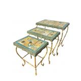 ORIENTAL TILE AND METAL BASE SET OF 3 TABLES