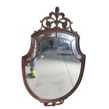 MAHOGANY HEAVY CARVED SHIELD MIRROR