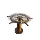 LIGHT HOUSE/SHIP WHEEL GLASS TOP TABLE