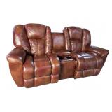LIKE NEW BROWN RECLINING LEATHER LOVESEAT