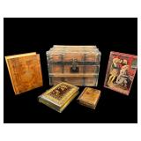 OLDER DECORATIVE CHEST WITH STORAGE BOOKS