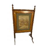 CARVED VICTORIAN NEEDLEWORK FIRE SCREEN