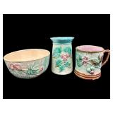 3 PCS ANTIQUE MAJOLICA
