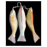 3 ANTIQUE HAND PAINTED WOOD CARVED TROUT FISH