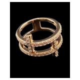 DESIGNER JOAN BOYCE DOUBLE CROSS CRYSTAL RING