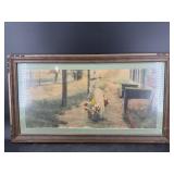 EARLY PRINT GIRL WITH FLOWERS