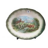 ANTIQUE SIGNED MOOSE DECORATED PLATTER