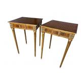 2 TALL FRENCH BRONZE ADORNED END TABLES