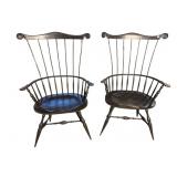 2 RARE MICHAEL DUNBAR COMB BACK WINDSOR ARM CHAIRS