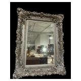 EXTRA LARGE SILVER DECORATED ORNATE BEVELED MIRROR