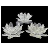 LOT OF 3 CRYSTAL LOTUS FLOWER CANDLEHOLDERS