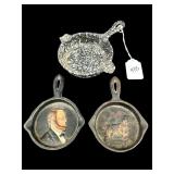 LOT OF 3 CAST IRON MINIATURE FRYING PANS/ASH TRAYS