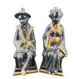 PR OF CHALKWARE ORIENTAL MAN & WOMAN SCULPTURES