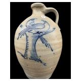 LARGE ROCKDALE STONEWARE BLUE PAINTED JUG