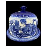 BLUE AND WHITE TRANSFER LARGE COVERED CHEESE DOME