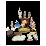 LOT OF PORCELAIN FIGURINES, MILK GLASS ITEMS