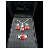 4 PC RED AND CLEAR STONE COSTUME JEWELRY SET